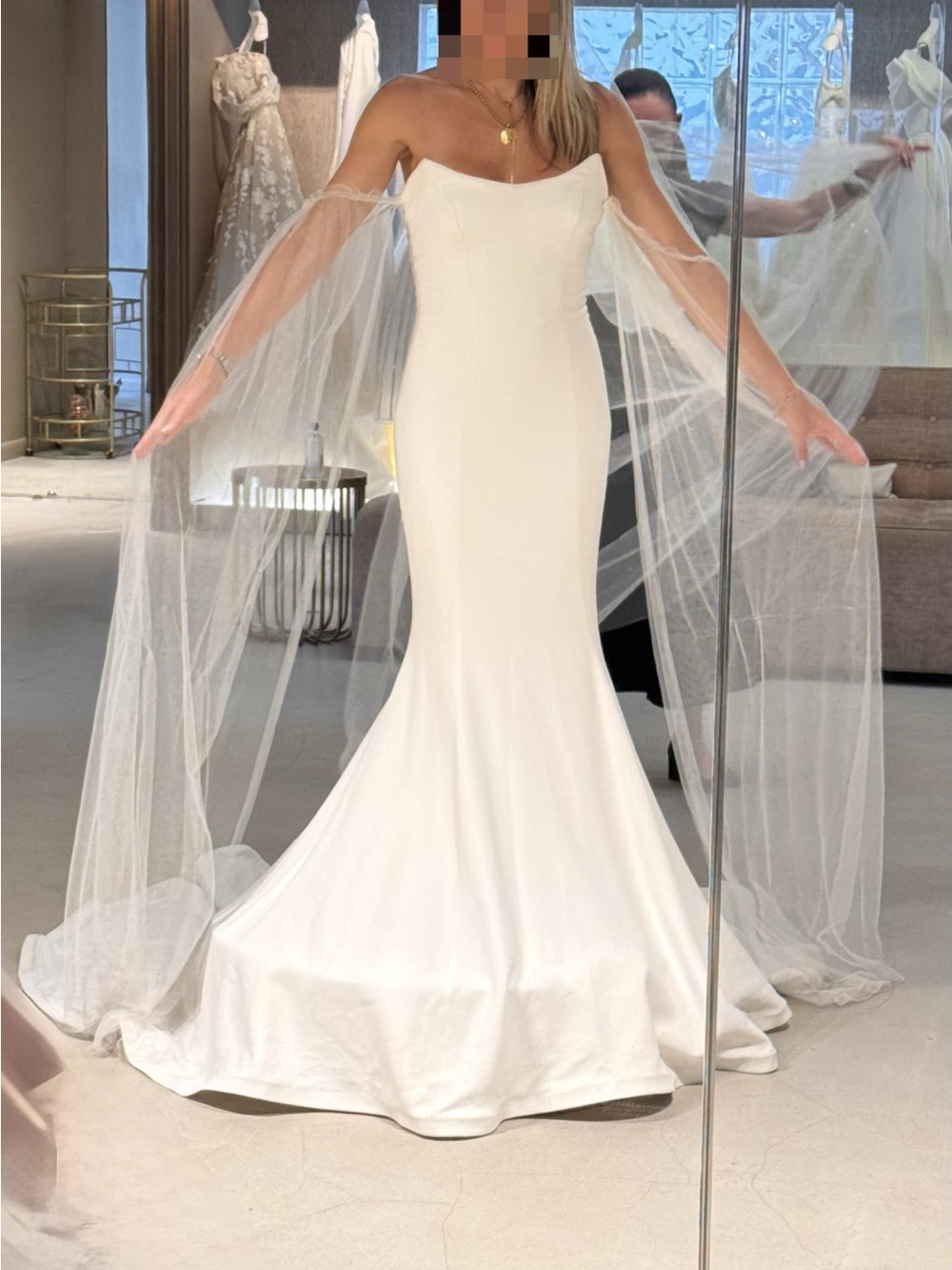 NEW Vera Wang White Strapless Mermaid Wedding Gown with Sheer Draped Sleeves